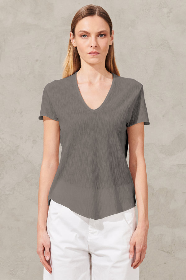 Slub cotton v neck knitted  t-shirt | 1011.CFDTRW5406.12