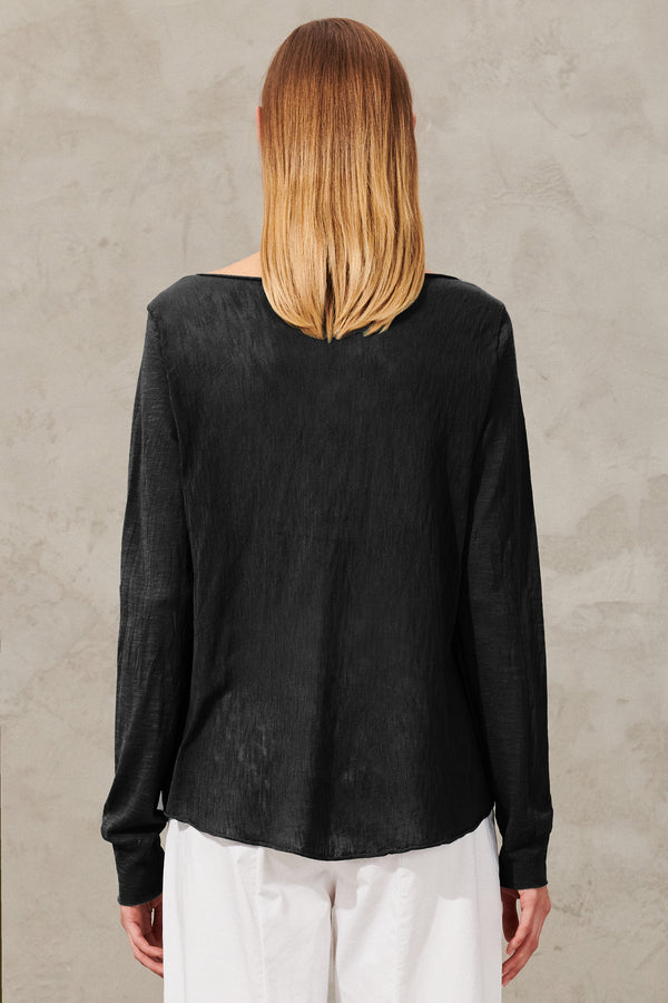 T-shirt manica lunga in maglia di cotone fiammato con taschino | 1011.CFDTRW5407.25