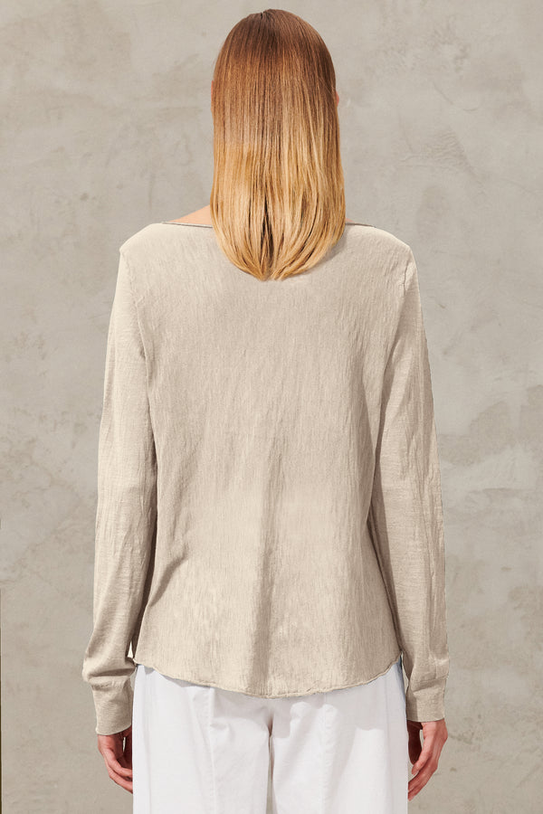 T-shirt manica lunga in maglia di cotone fiammato con taschino | 1011.CFDTRW5407.21