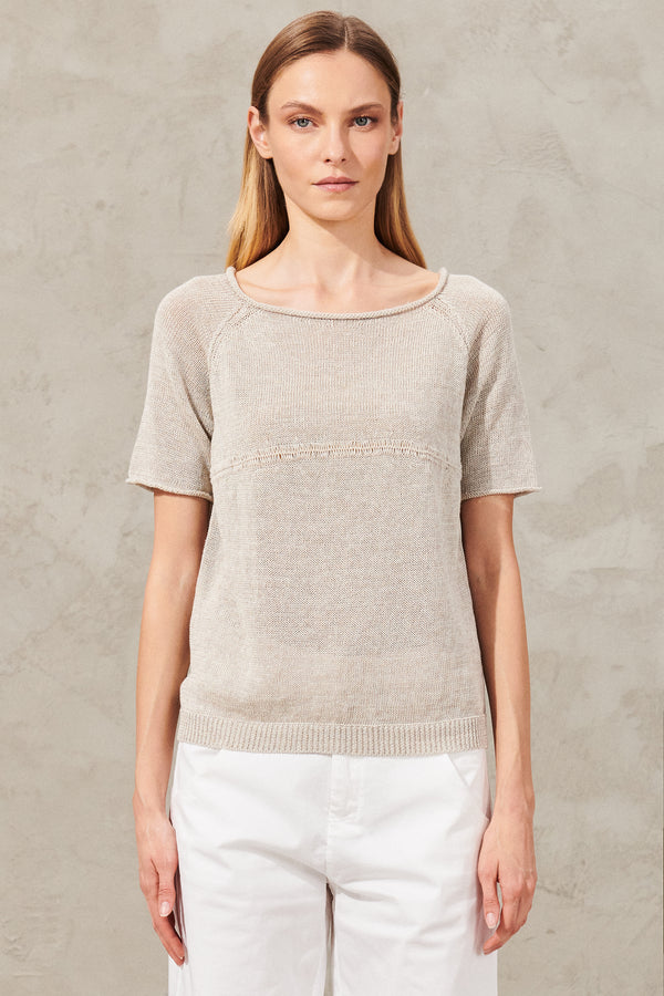 T-shirt manica corta a raglan di maglia in lino e cotone | 1011.CFDTRW8437.121