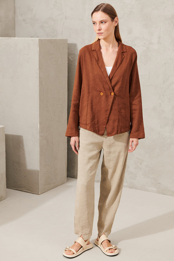 Double-breasted comfort fit jacket in linen and stretch viscose | 1011.CFDTRWF151.03