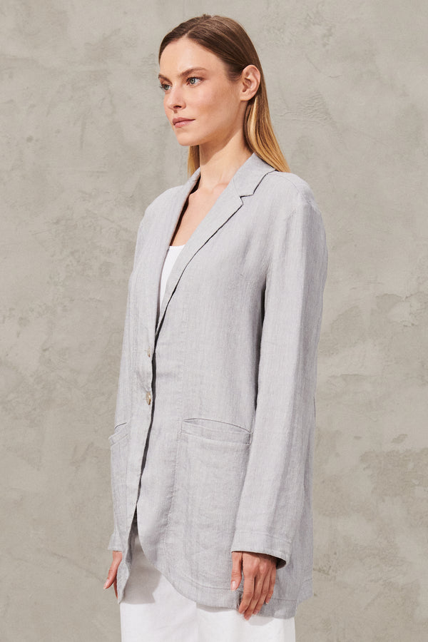 2-button long comfort fit jacket in herringbone linen and stretch viscose | 1011.CFDTRWG160.11