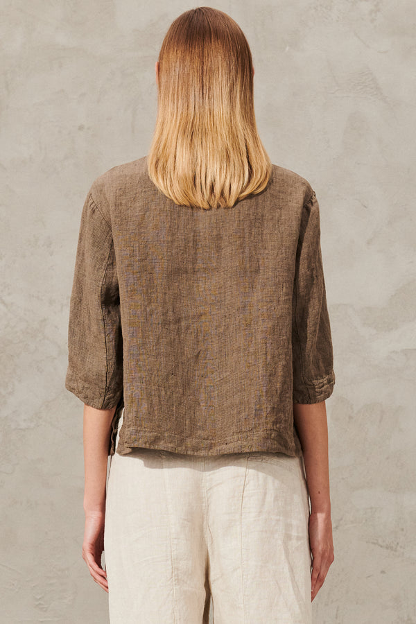 Half-sleeve jacket in micro pied de poule linen pattern | 1012.CFDTRXB110.31