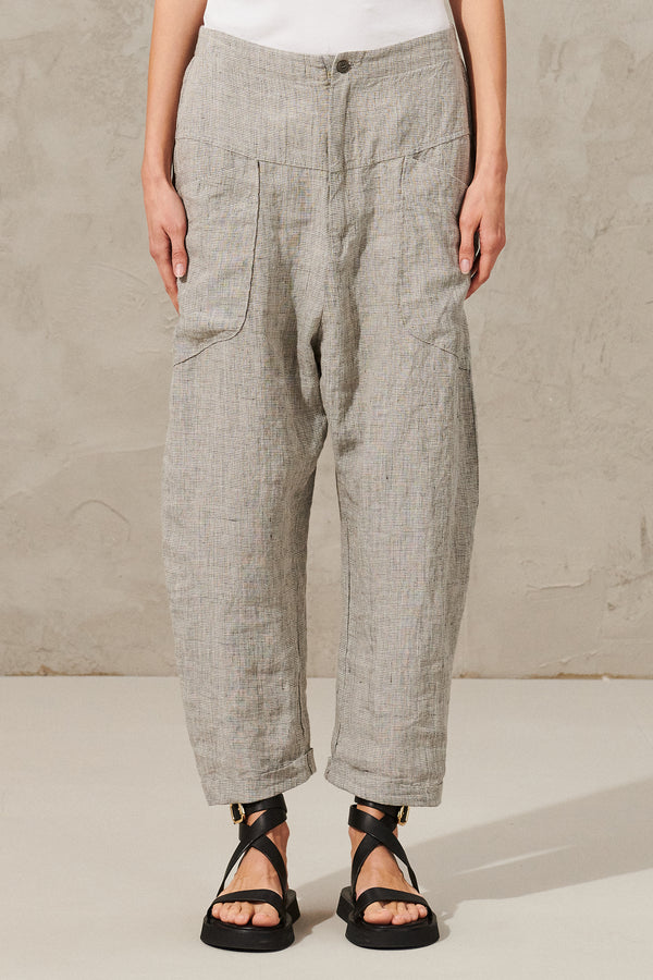 Comfort fit trousers in micro pied de poule linen pattern | 1012.CFDTRXB111.111