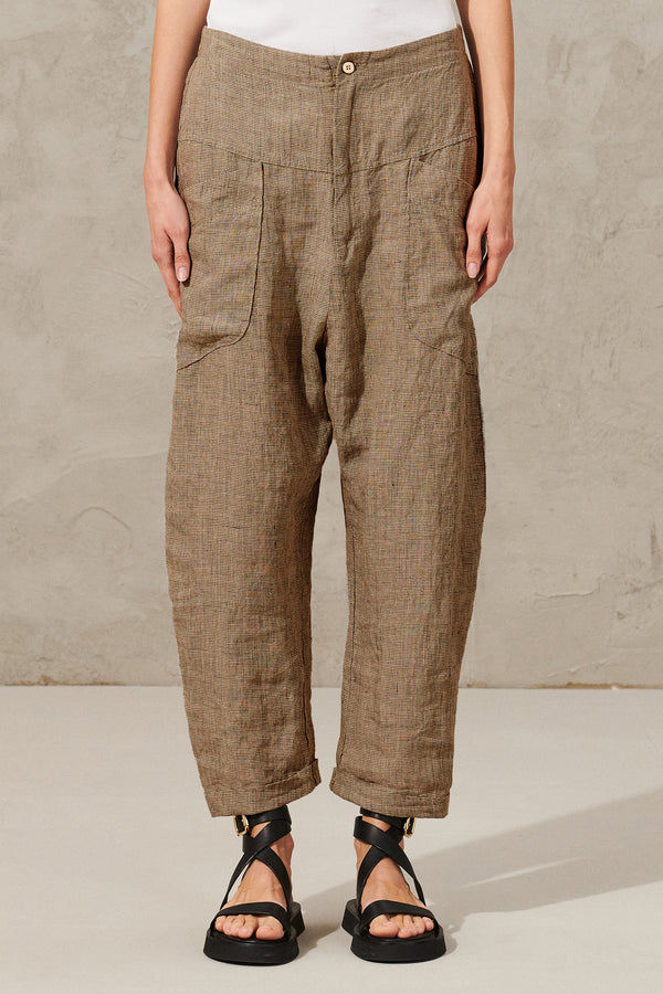 Pantalone comfort fit in microfantasia pied de poule di lino | 1012.CFDTRXB111.31