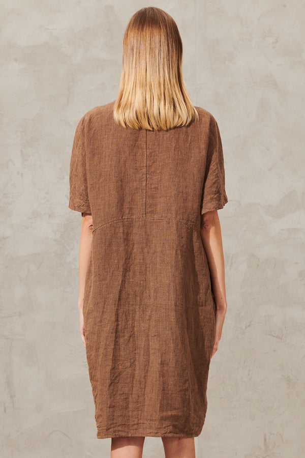 Chimono sleeve dress in micro pied de poule linen pattern | 1012.CFDTRXB113.03