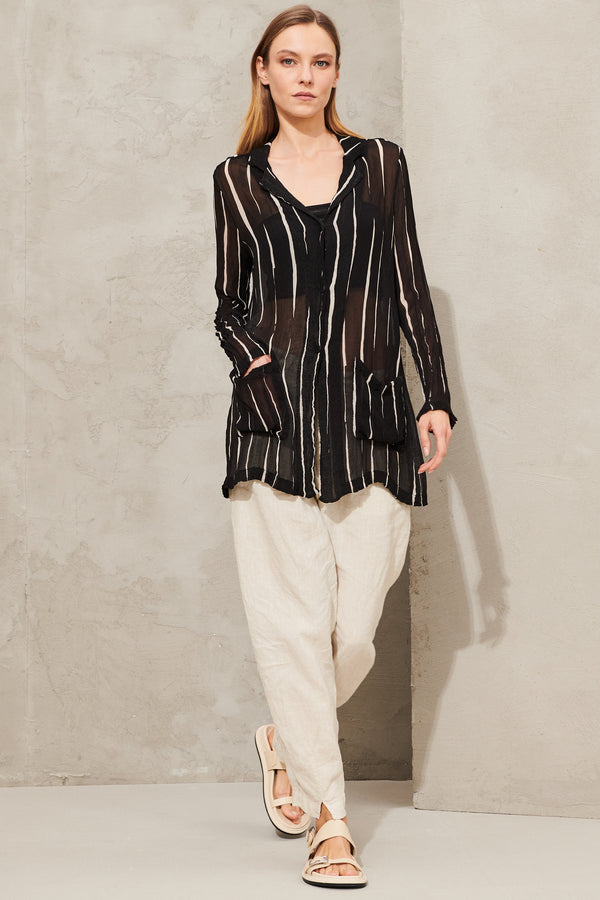 Jacket with lapels long sleeve in printed striped viscose creponne | 1012.CFDTRXD133.110