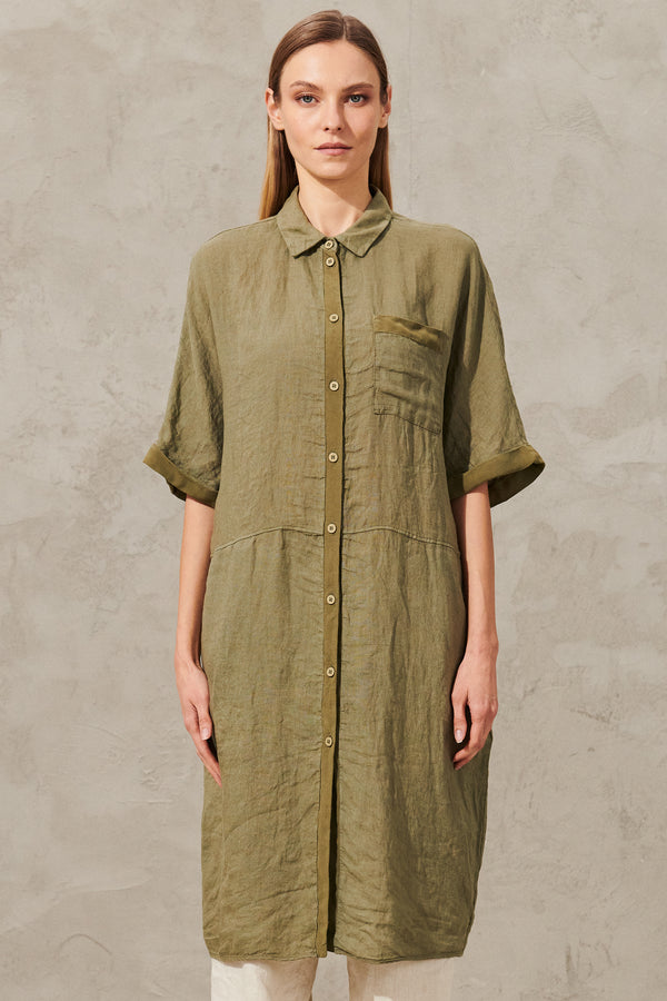 Long-sleeved linen kimono shirt with viscose inserts | 1012.CFDTRXE143.14