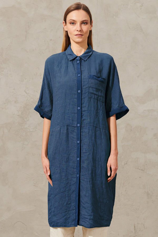 Long-sleeved linen kimono shirt with viscose inserts | 1012.CFDTRXE143.25