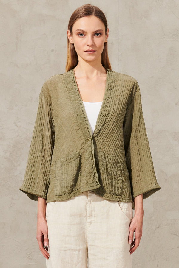 1-button half-sleeve jacket in viscose blend woven fabric | 1012.CFDTRXG160.14