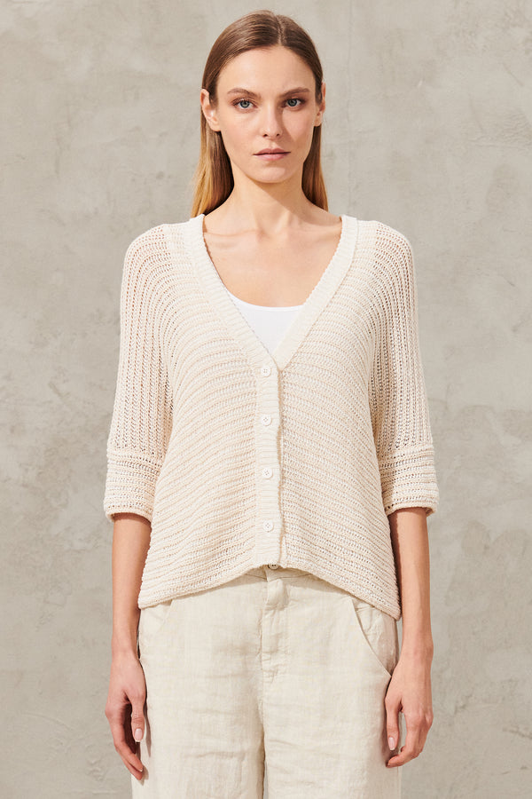 Knitted cardigan in cotton tape. wearable from both sides | 1012.CFDTRXL212.102