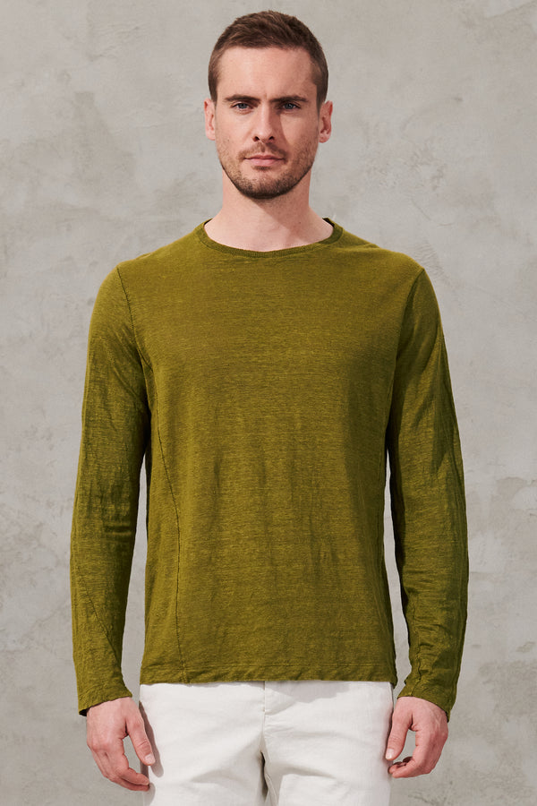 Hemp jersey long sleeved regular fit t-shirt with linen knit insert | 1011.CFUTRW3382.U08