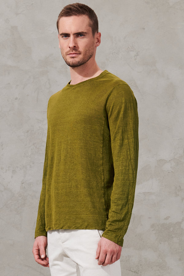 Hemp jersey long sleeved regular fit t-shirt with linen knit insert | 1011.CFUTRW3382.U08