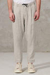Pantalone cropped in tessuto armaturato di lino e viscosa stretch con cintura elasticizzata | 1011.CFUTRWH170.U02
