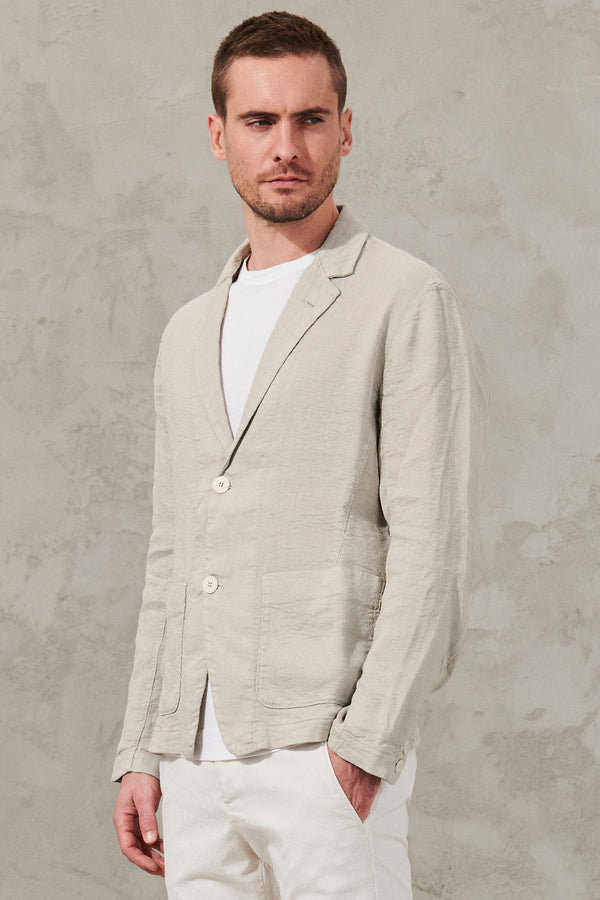 Regular-fit jacket in textured linen and viscose stretch | 1011.CFUTRWH171.U02