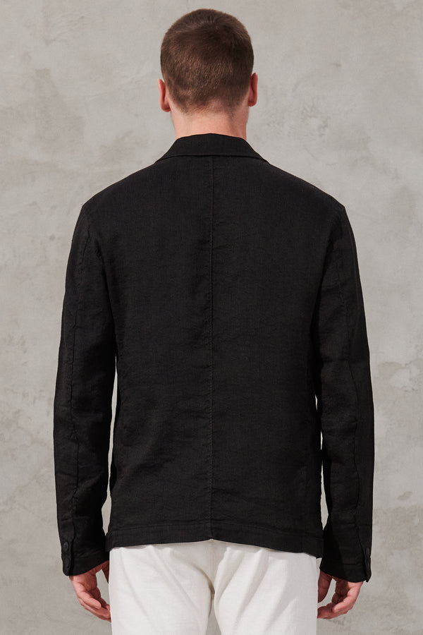 Regular-fit jacket in textured linen and viscose stretch | 1011.CFUTRWH171.U10