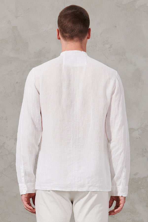 Camicia collo alla coreana regular-fit in lino con inserti in maglia di lino | 1011.CFUTRWV312.U00