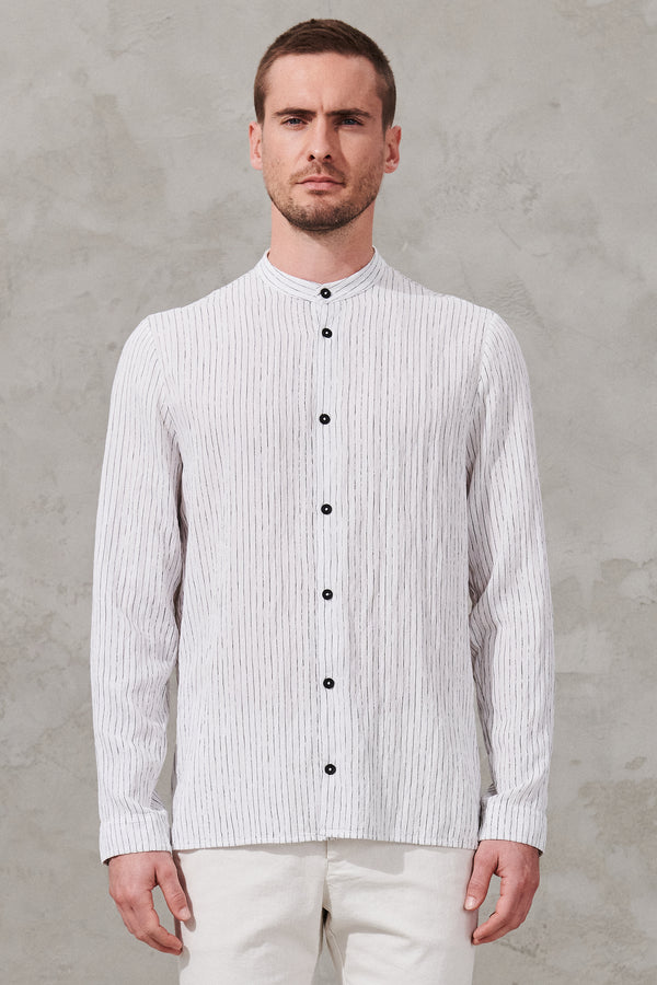 Striped mottled viscose and nylon regular fit mao neck shirt | 1011.CFUTRWX330.U00
