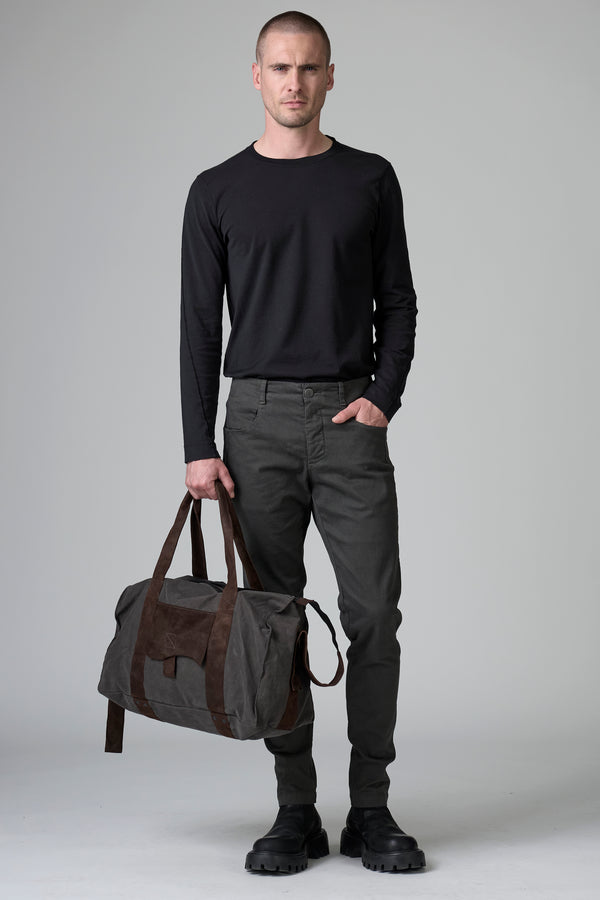 Thick, waxed leather and cotton gabardine anti-drip bag | 1016.BGSUTRB4001.U06