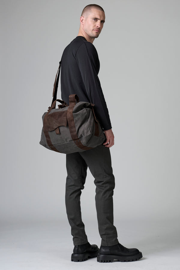 Thick, waxed leather and cotton gabardine anti-drip bag | 1016.BGSUTRB4001.U06