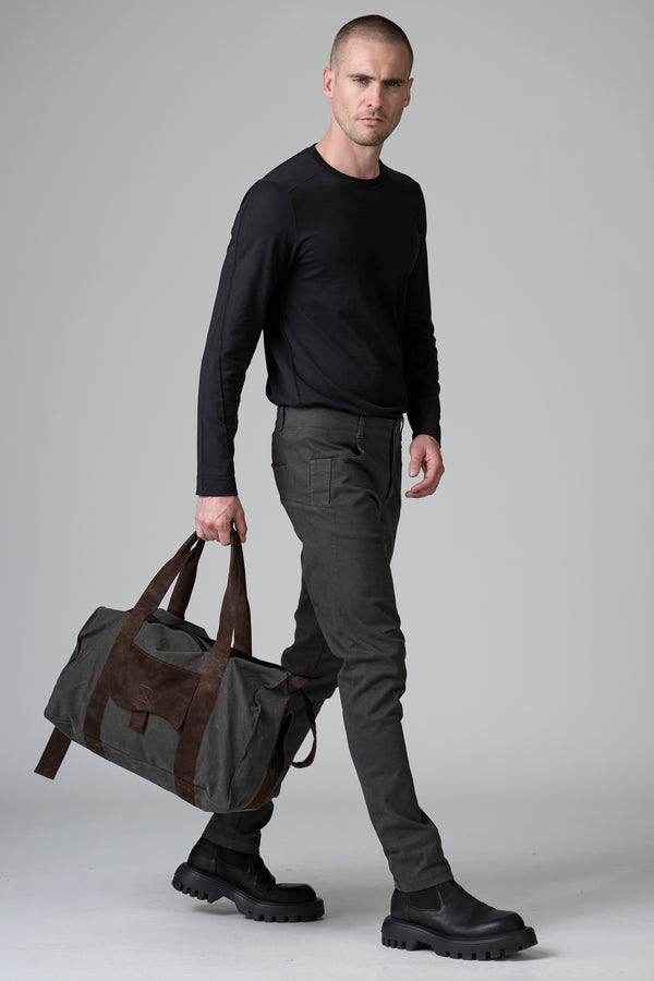 Thick, waxed leather and cotton gabardine anti-drip bag | 1016.BGSUTRB4001.U06