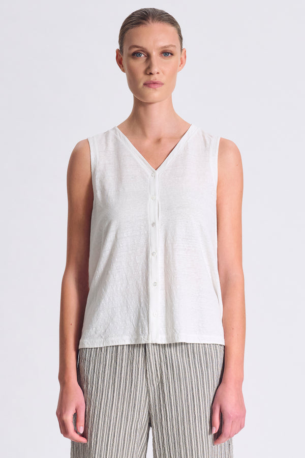 LINEN JERSEY VEST WITH SEE-THROUGH VISCOSE GEORGETTE TRIM AND MOTHER-OF-PEARL BUTTONS | 1017.CFDTDC-3001.105
