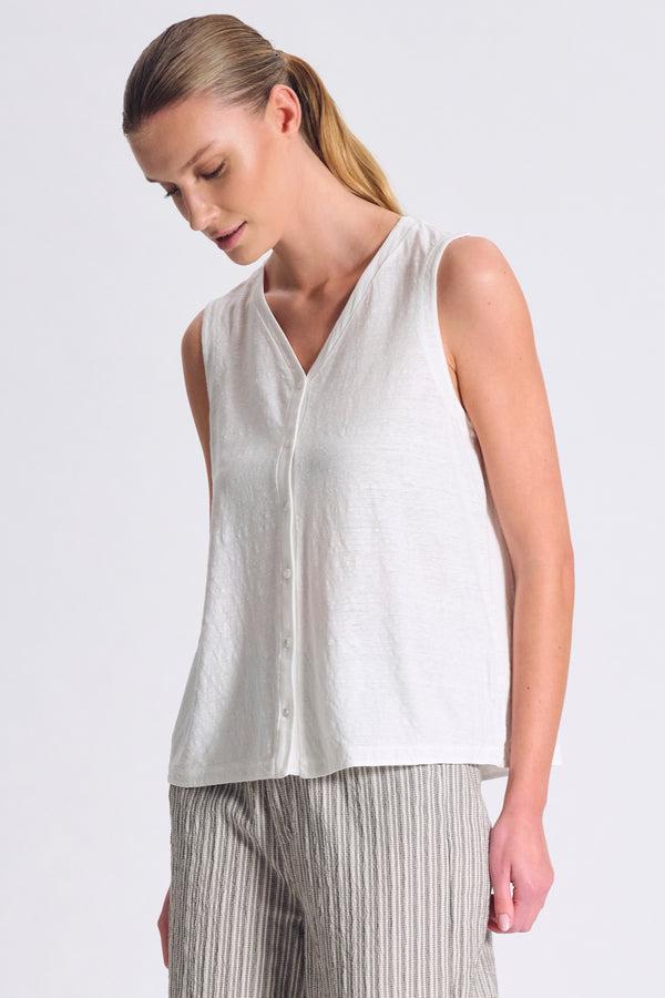 LINEN JERSEY VEST WITH SEE-THROUGH VISCOSE GEORGETTE TRIM AND MOTHER-OF-PEARL BUTTONS | 1017.CFDTDC-3001.105