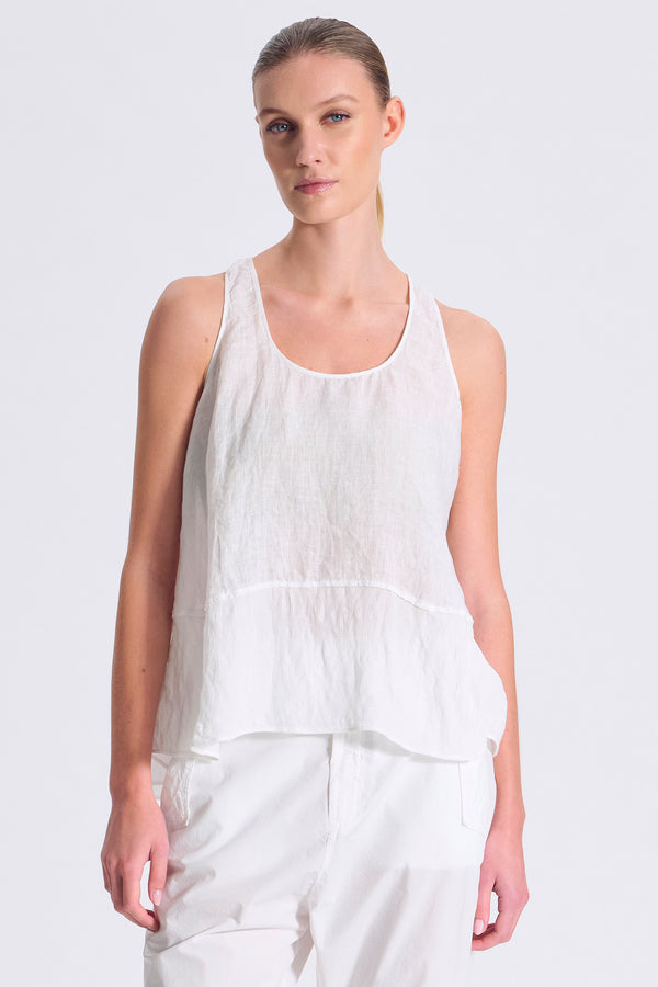 Light linen tank top with viscose twill flounce | 1017.CFDTDC-5500.105
