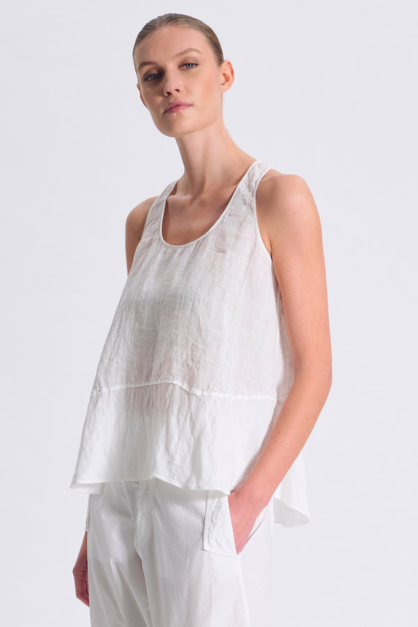 Light linen tank top with viscose twill flounce | 1017.CFDTDC-5500.105