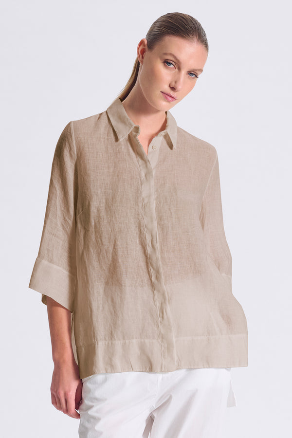Chemise fluide en lin léger, à manches trois-quarts et fentes latérales | 1017.CFDTDC-5502.135