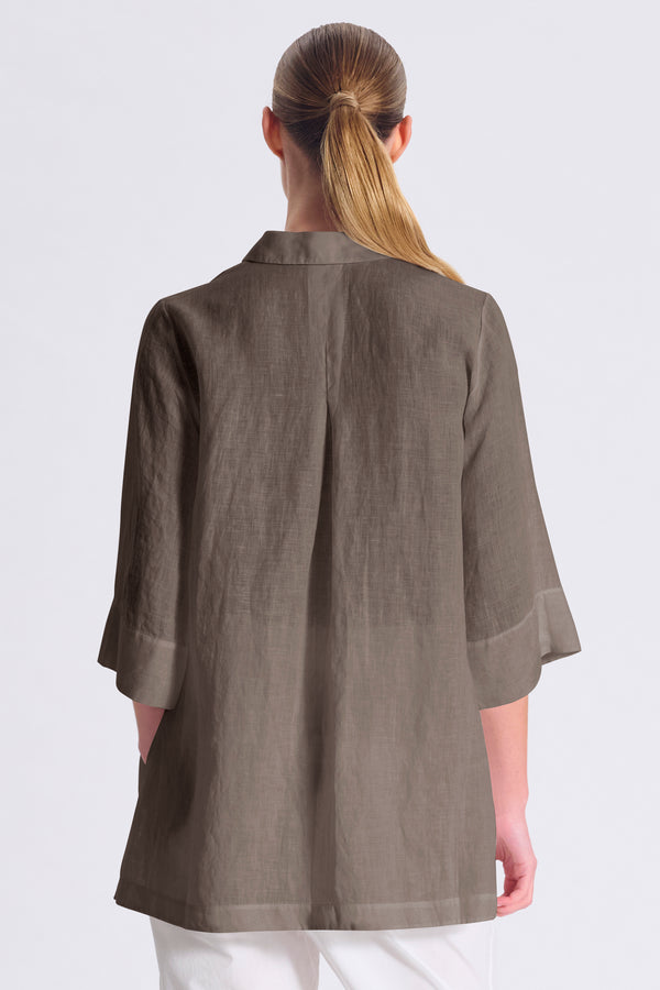 Weit geschnittene Bluse aus leichtem Leinen mit 3/4-Arm, seitlich geschlitzt | 1017.CFDTDC-5502.490