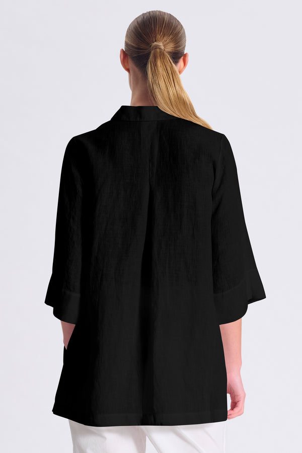 Weit geschnittene Bluse aus leichtem Leinen mit 3/4-Arm, seitlich geschlitzt | 1017.CFDTDC-5502.901