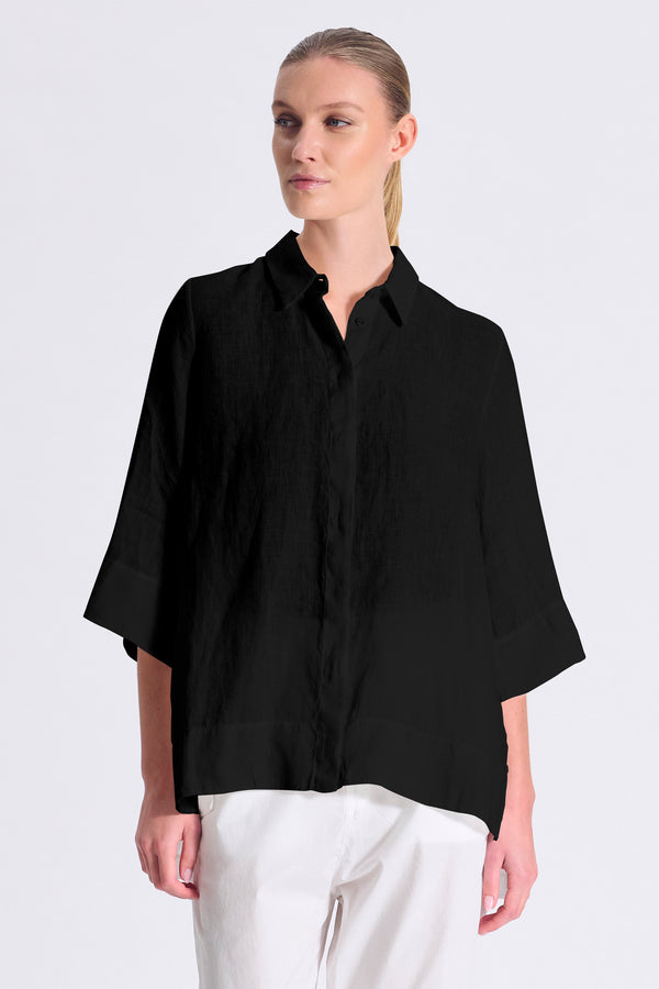 Weit geschnittene Bluse aus leichtem Leinen mit 3/4-Arm, seitlich geschlitzt | 1017.CFDTDC-5502.901