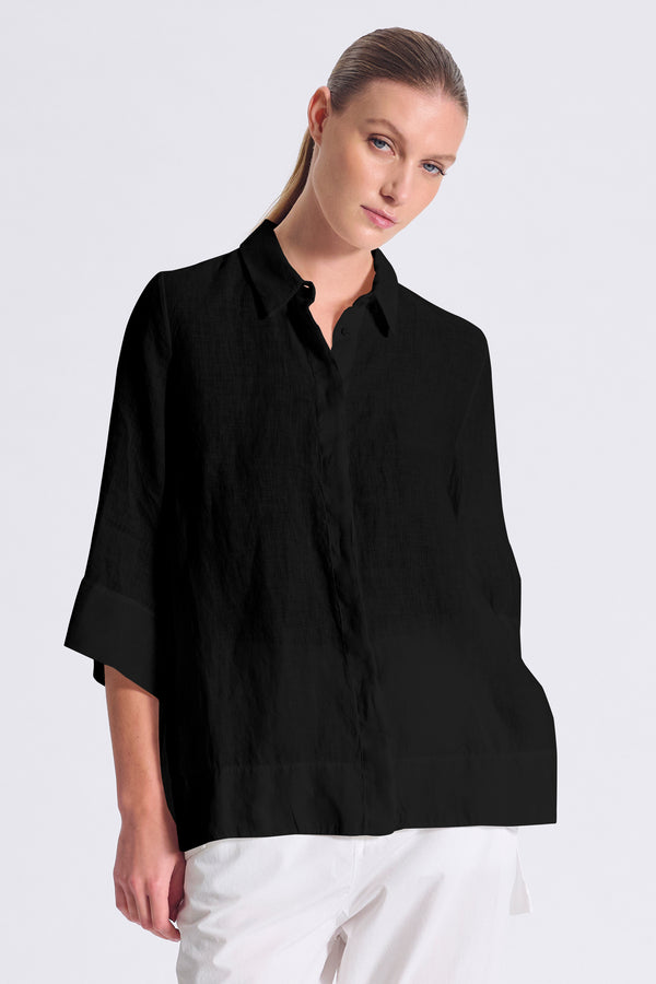 Weit geschnittene Bluse aus leichtem Leinen mit 3/4-Arm, seitlich geschlitzt | 1017.CFDTDC-5502.901