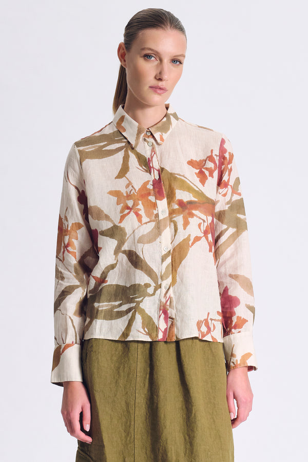 Weit geschnittene Bluse aus leichtem Leinen mit Print | 1017.CFDTDC-5600.650