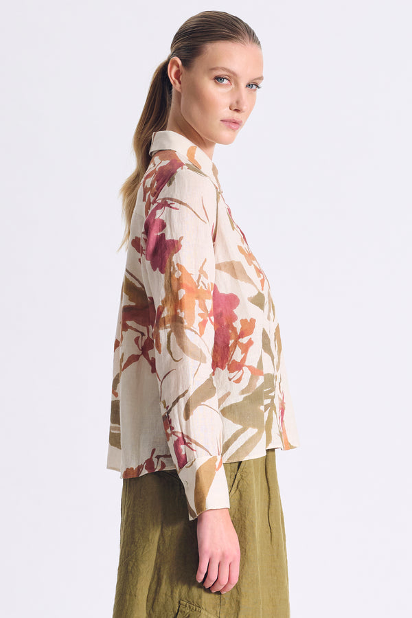 Weit geschnittene Bluse aus leichtem Leinen mit Print | 1017.CFDTDC-5600.650