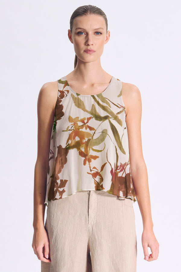 Comfort-fit light linen tank top with a floral print | 1017.CFDTDC-5604.650