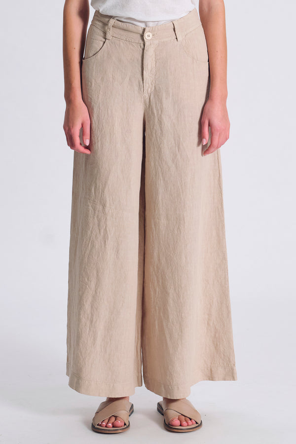 Pantalone in lino a vita alta ampio su fondo | 1017.CFDTDC-5703.135