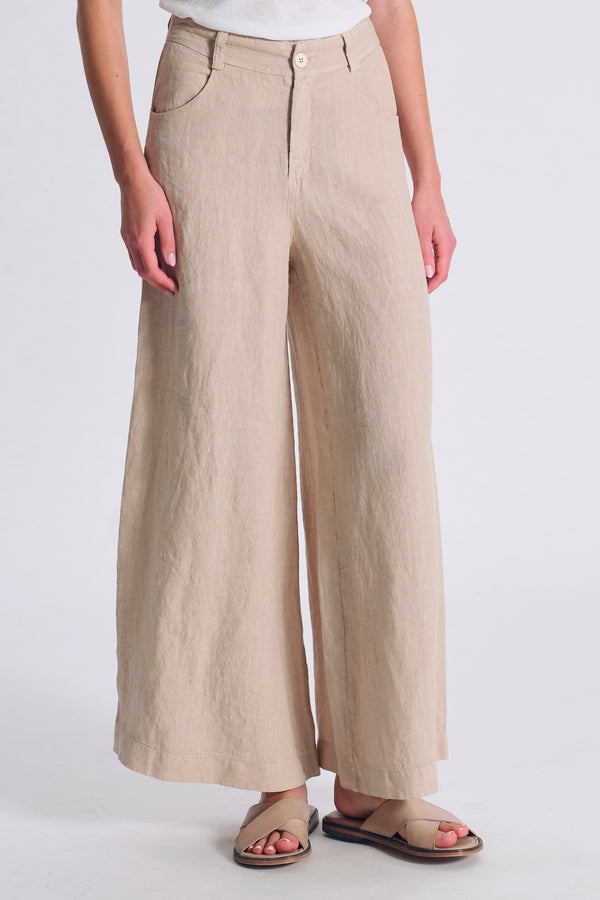 Pantalon en lin taille haute et ample au bas | 1017.CFDTDC-5703.135