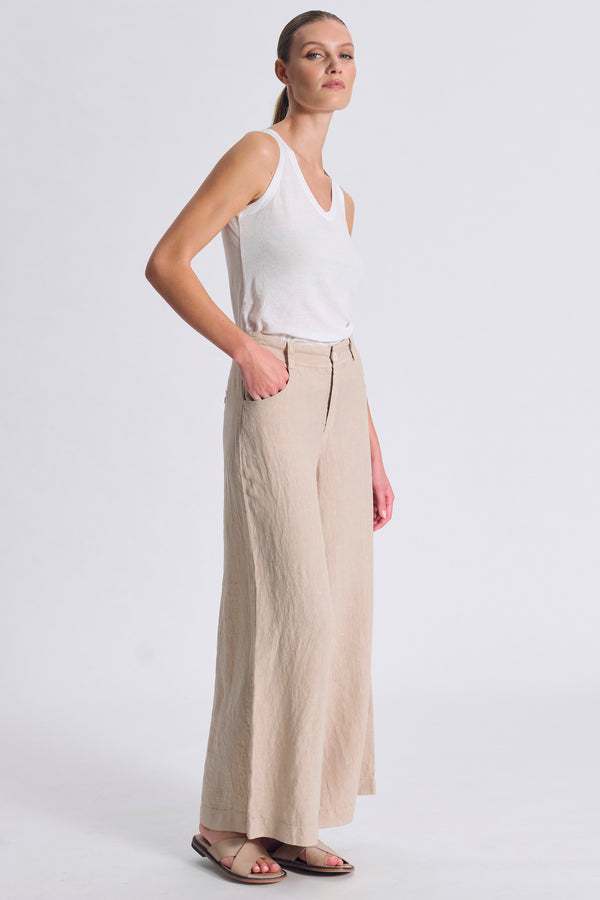 Pantalon en lin taille haute et ample au bas | 1017.CFDTDC-5703.135
