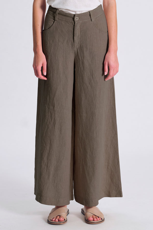 Pantalone in lino a vita alta ampio su fondo | 1017.CFDTDC-5703.490
