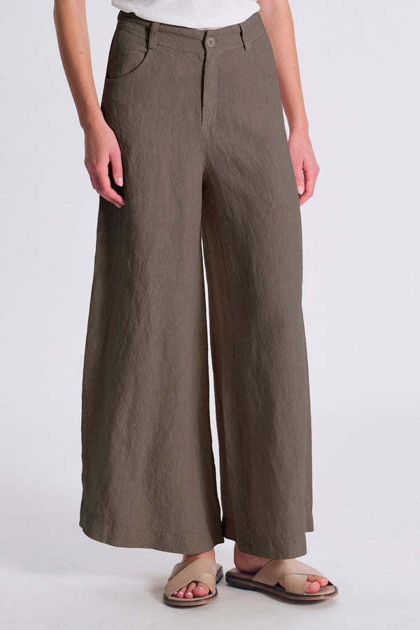 Pantalone in lino a vita alta ampio su fondo | 1017.CFDTDC-5703.490