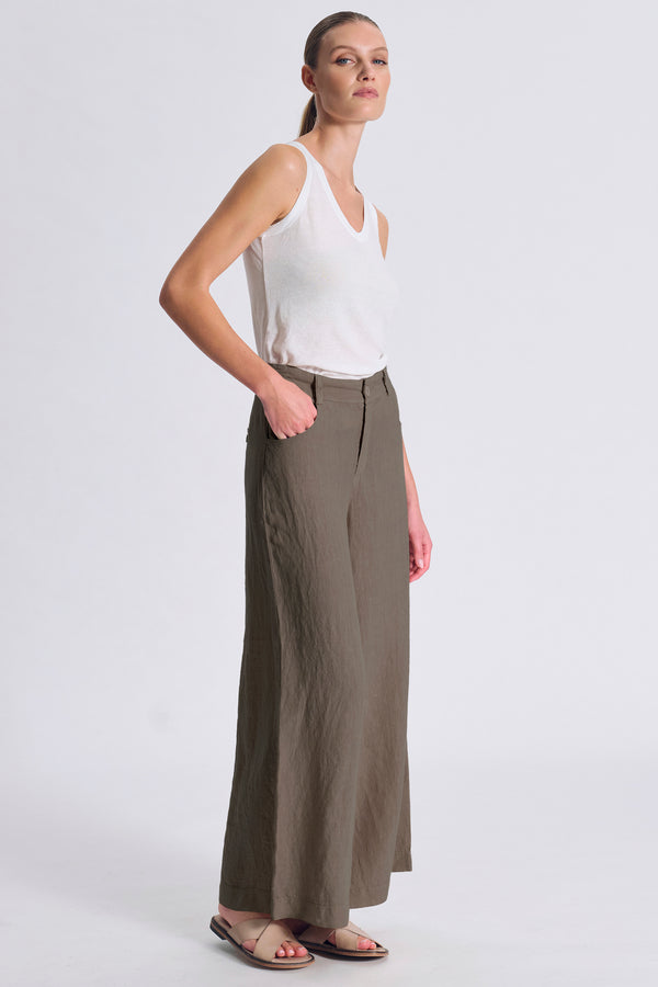 Pantalone in lino a vita alta ampio su fondo | 1017.CFDTDC-5703.490
