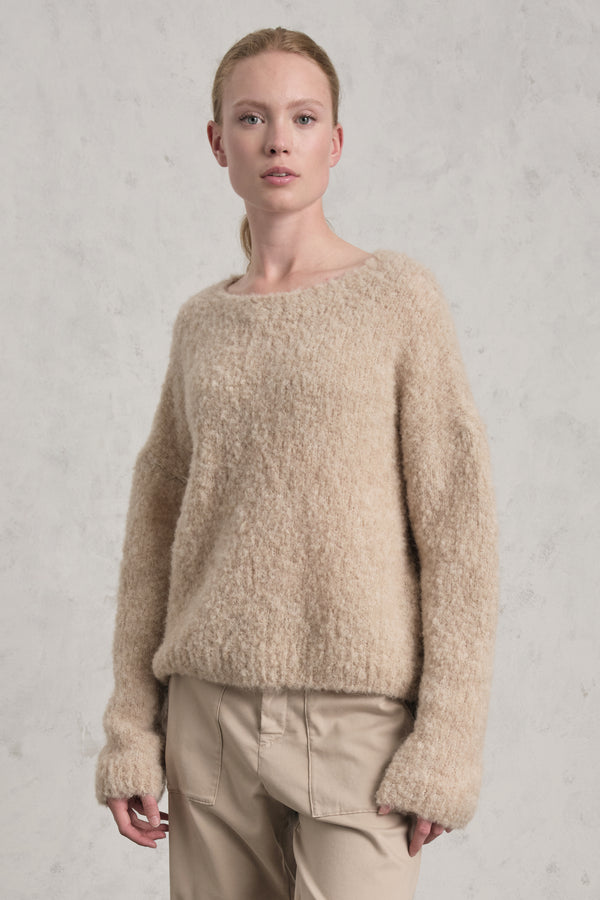 Pullover mit Rundhalsausschnitt aus Alpaka-Naturgarn in Bouclé-Struktur | 1019.CFDTDE-0100.135