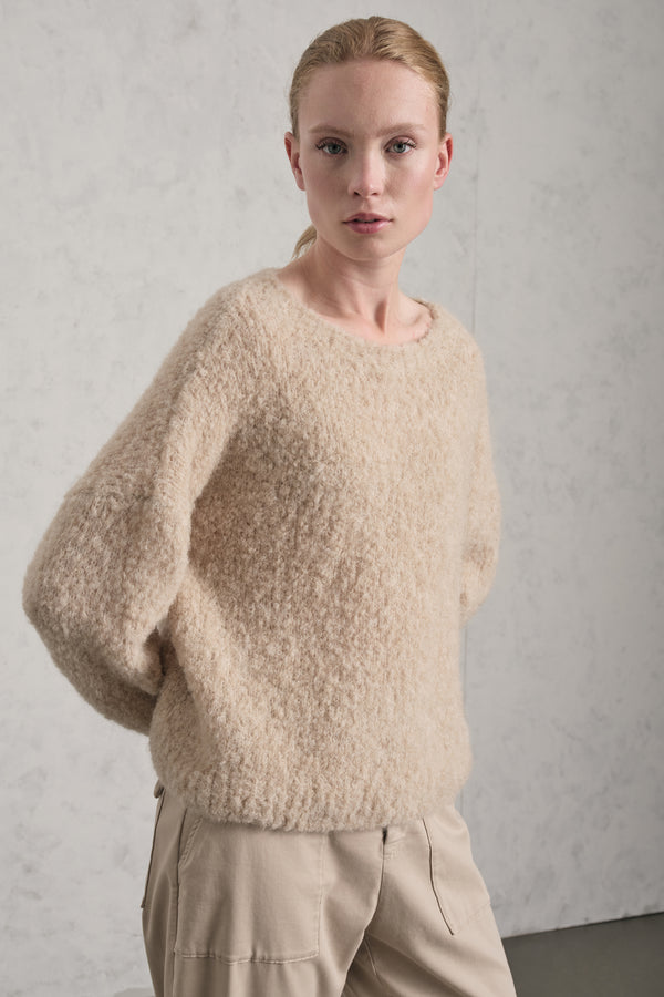 Pullover mit Rundhalsausschnitt aus Alpaka-Naturgarn in Bouclé-Struktur | 1019.CFDTDE-0100.135