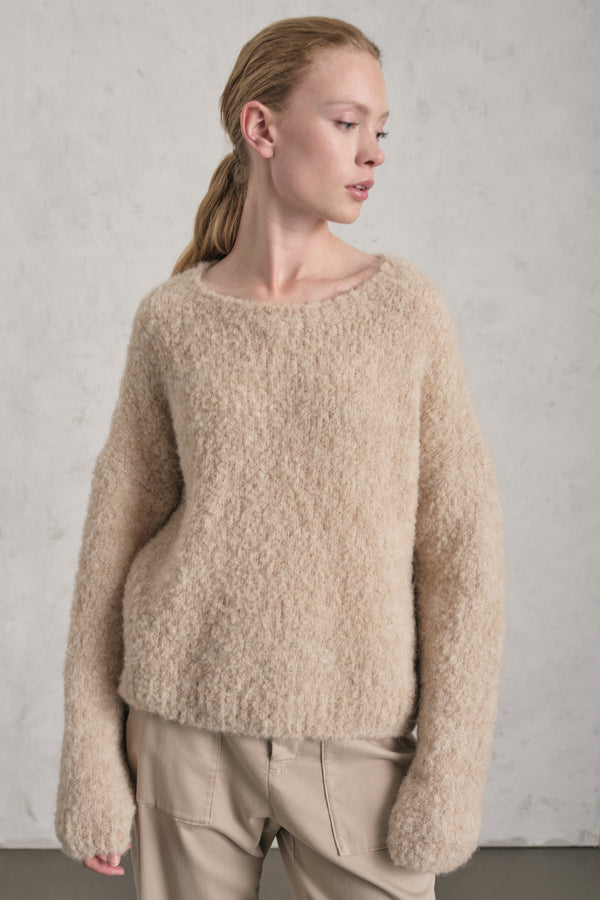 Pullover mit Rundhalsausschnitt aus Alpaka-Naturgarn in Bouclé-Struktur | 1019.CFDTDE-0100.135