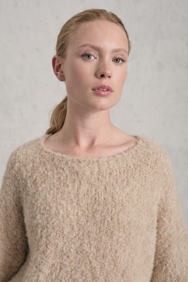 Pullover mit Rundhalsausschnitt aus Alpaka-Naturgarn in Bouclé-Struktur | 1019.CFDTDE-0100.135