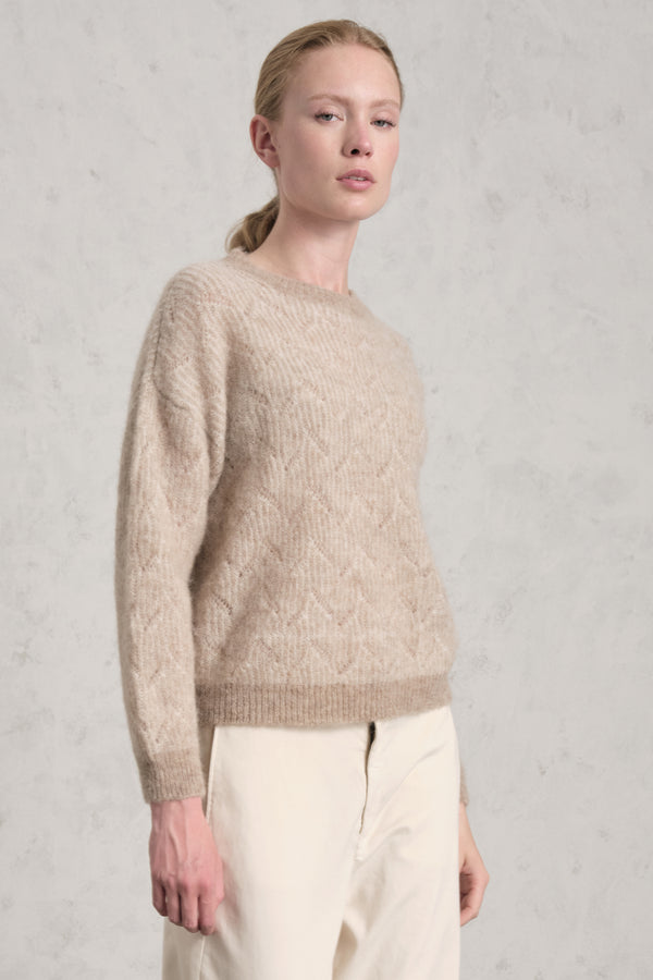Alpaca and wool yarn jacquard knit crew-neck sweater | 1019.CFDTDE-0201.135