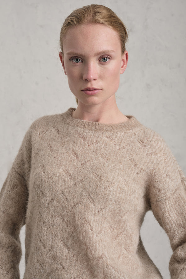 Alpaca and wool yarn jacquard knit crew-neck sweater | 1019.CFDTDE-0201.135
