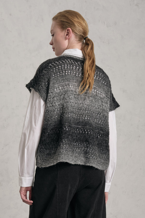 Printed Alpaca blend yarn t-shirt with a shaded effect and an open crochet-style stitch | 1019.CFDTDE-0602.975